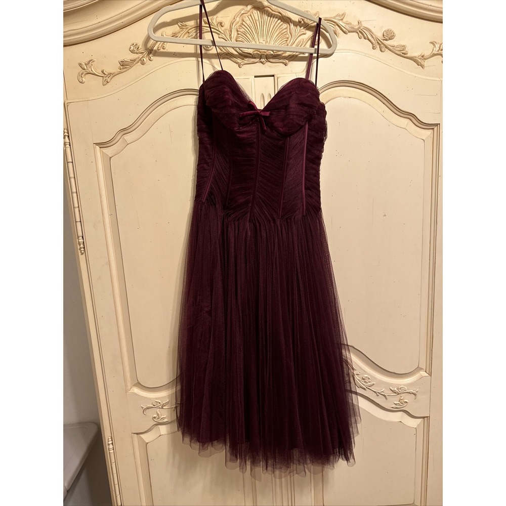 NWT $2090 Melinda ENG Wine Tulle Ballerina Sweet Sexy Dress 4 Neiman Marcus